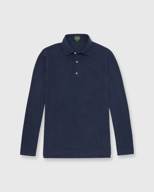 Long-Sleeved Polo in Heather Denim Pima Pique sold by Mashburn
