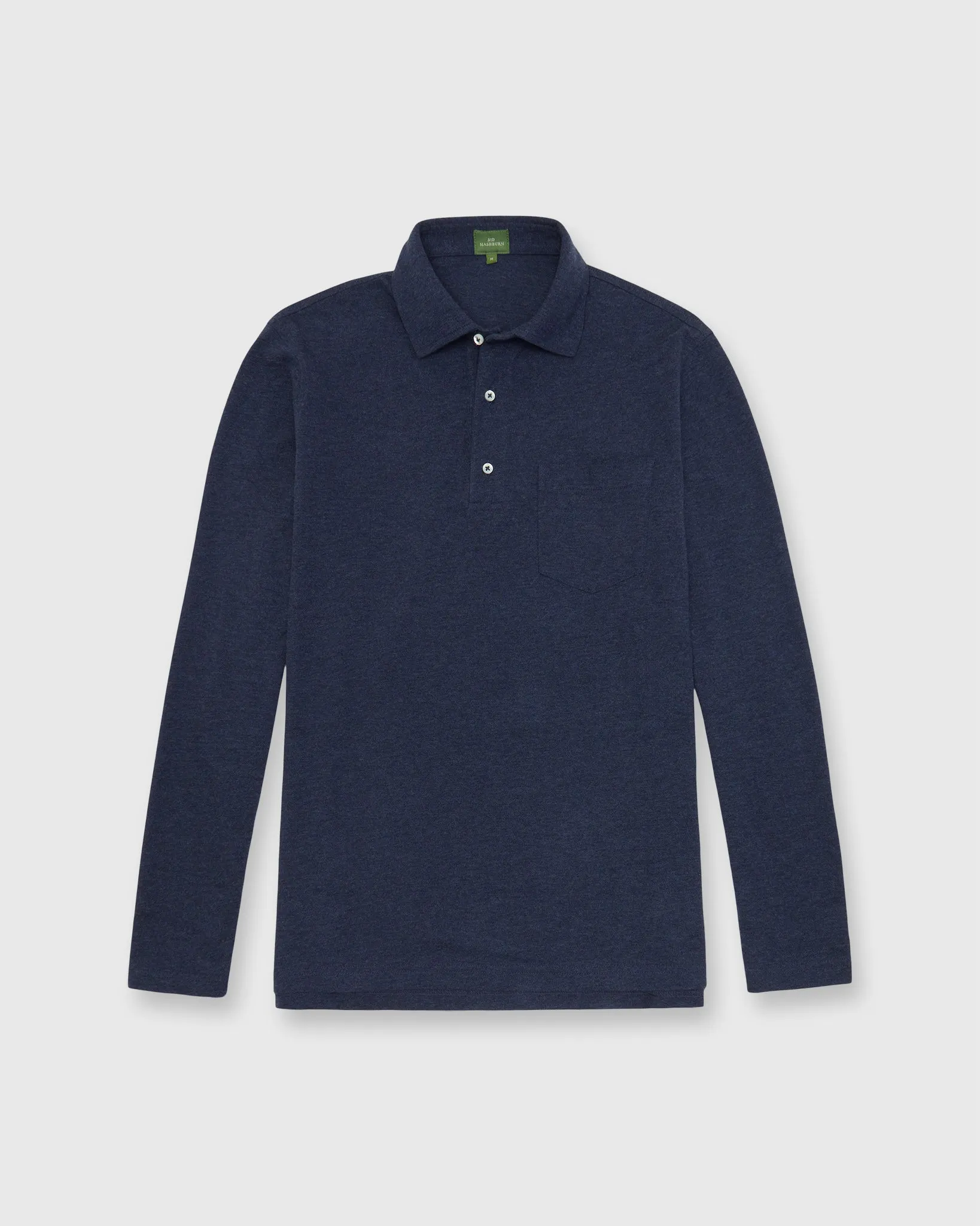 Long-Sleeved Polo in Heather Denim Pima Pique sold by Mashburn