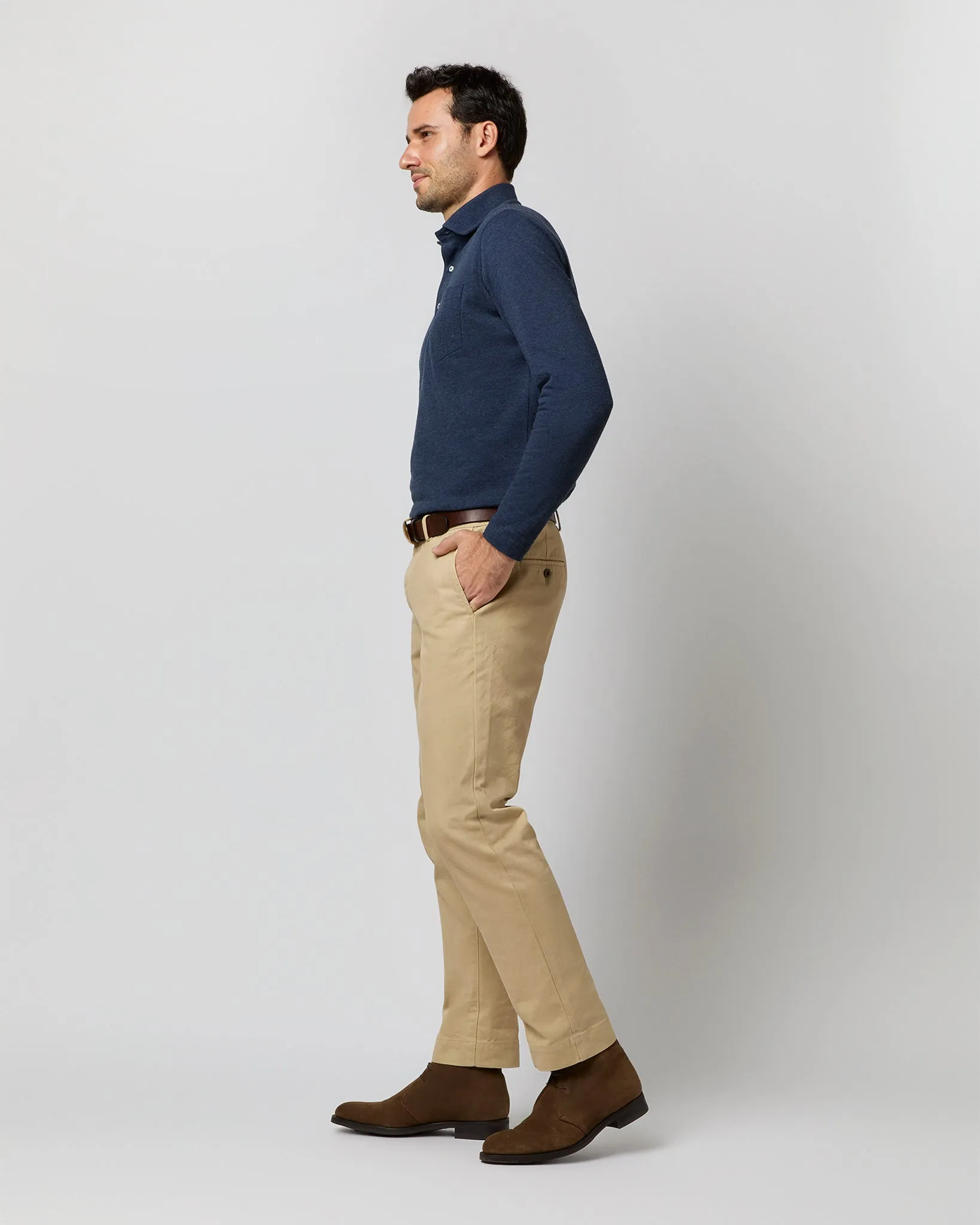 Long-Sleeved Polo in Heather Denim Pima Pique sold by Mashburn product image thumbnail 4