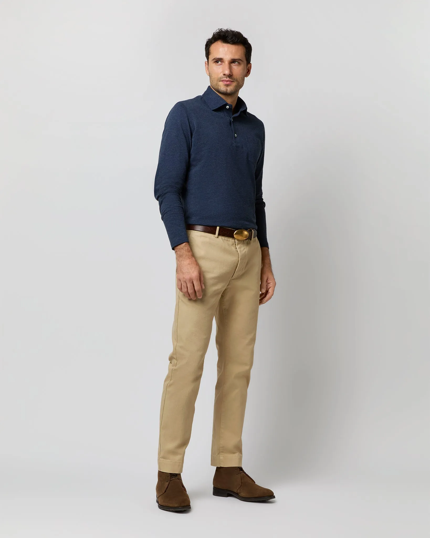 Long-Sleeved Polo in Heather Denim Pima Pique sold by Mashburn product image thumbnail 5