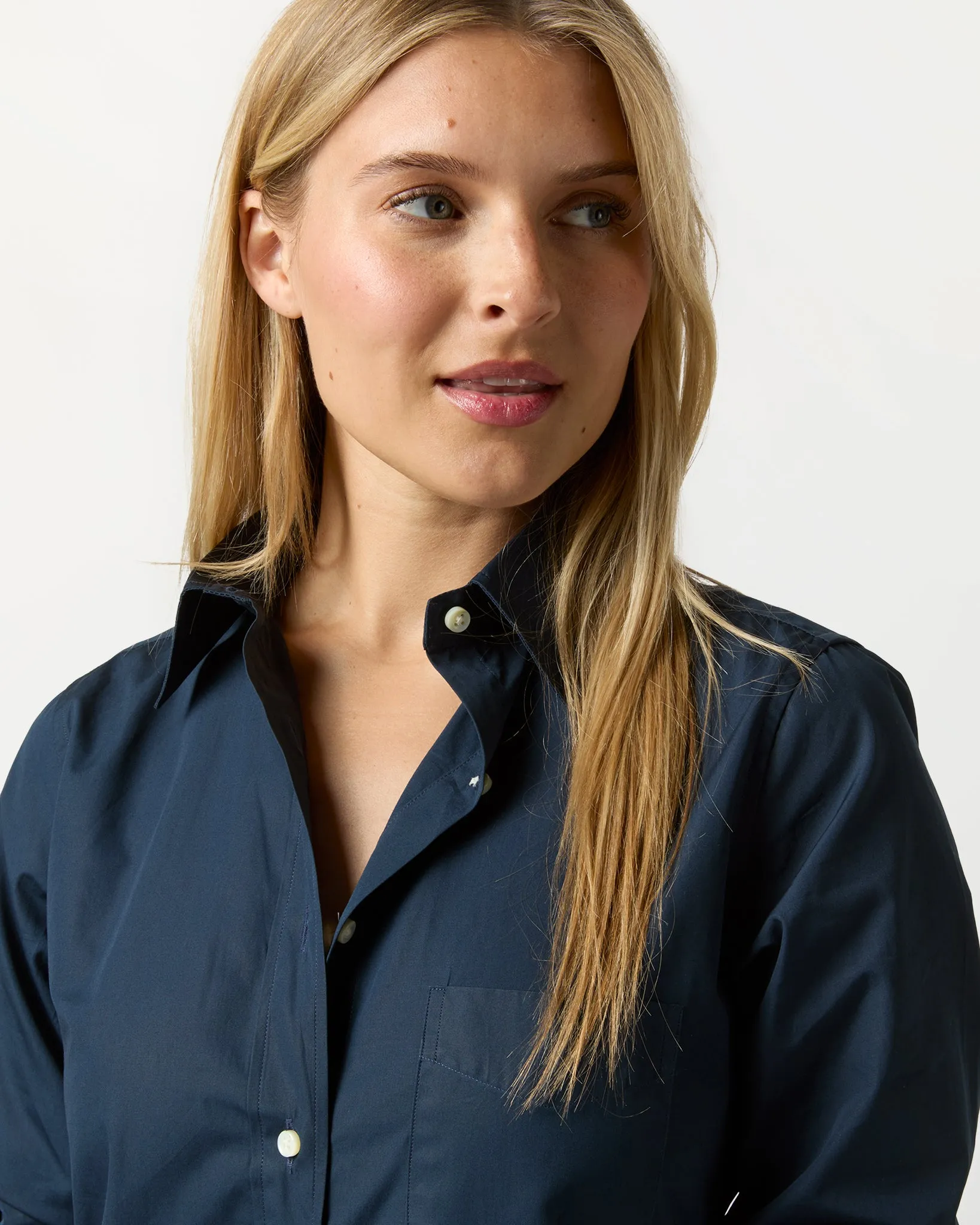 Boyfriend Shirt in Navy Poplin sold by Mashburn product image thumbnail 2