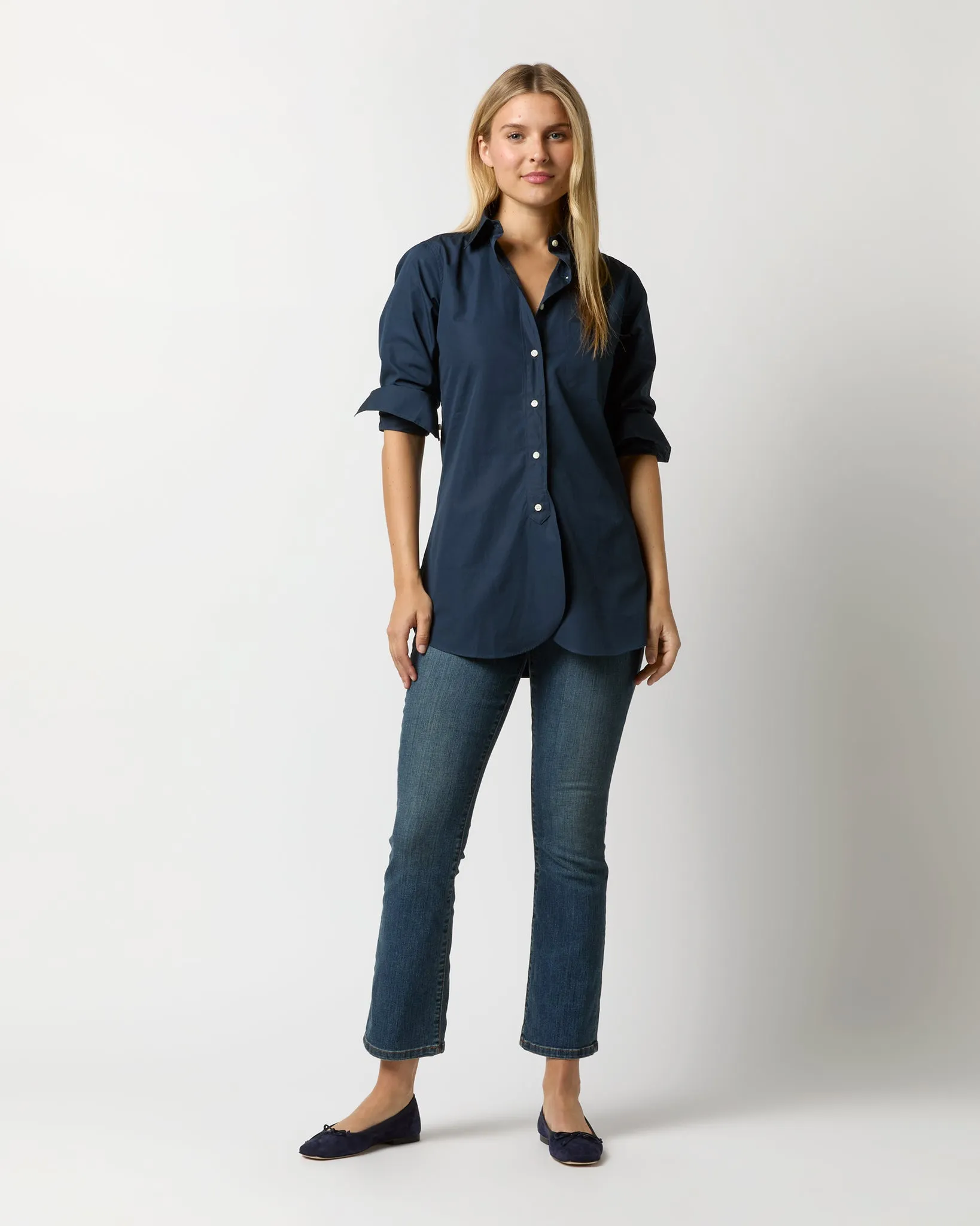 Boyfriend Shirt in Navy Poplin sold by Mashburn product image thumbnail 3