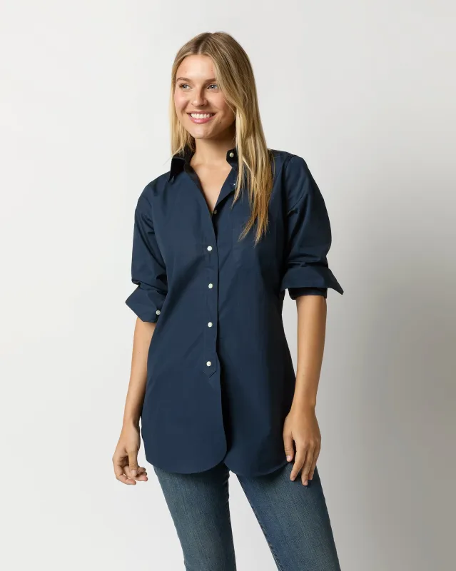 Boyfriend Shirt in Navy Poplin sold by Mashburn