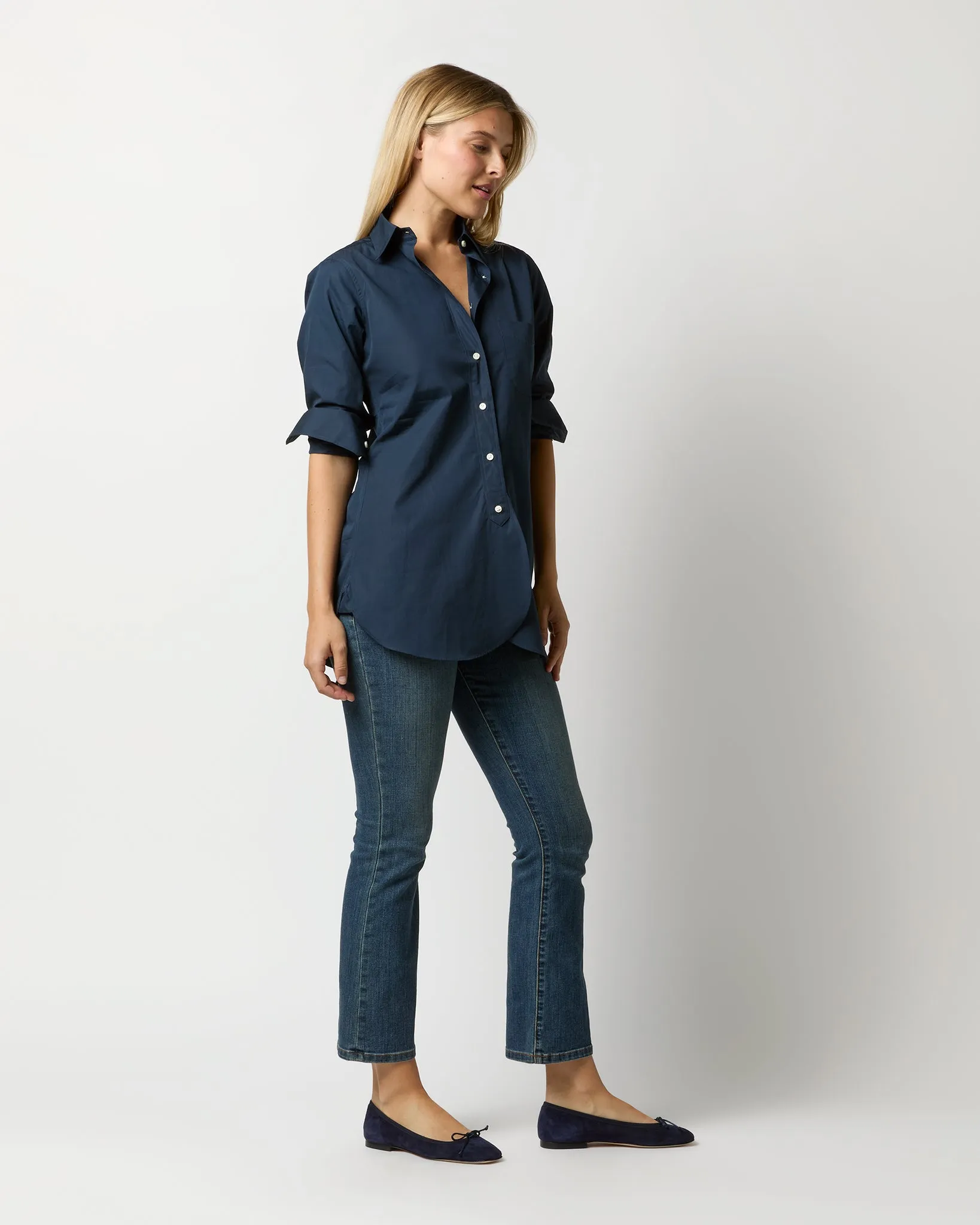 Boyfriend Shirt in Navy Poplin sold by Mashburn product image thumbnail 5