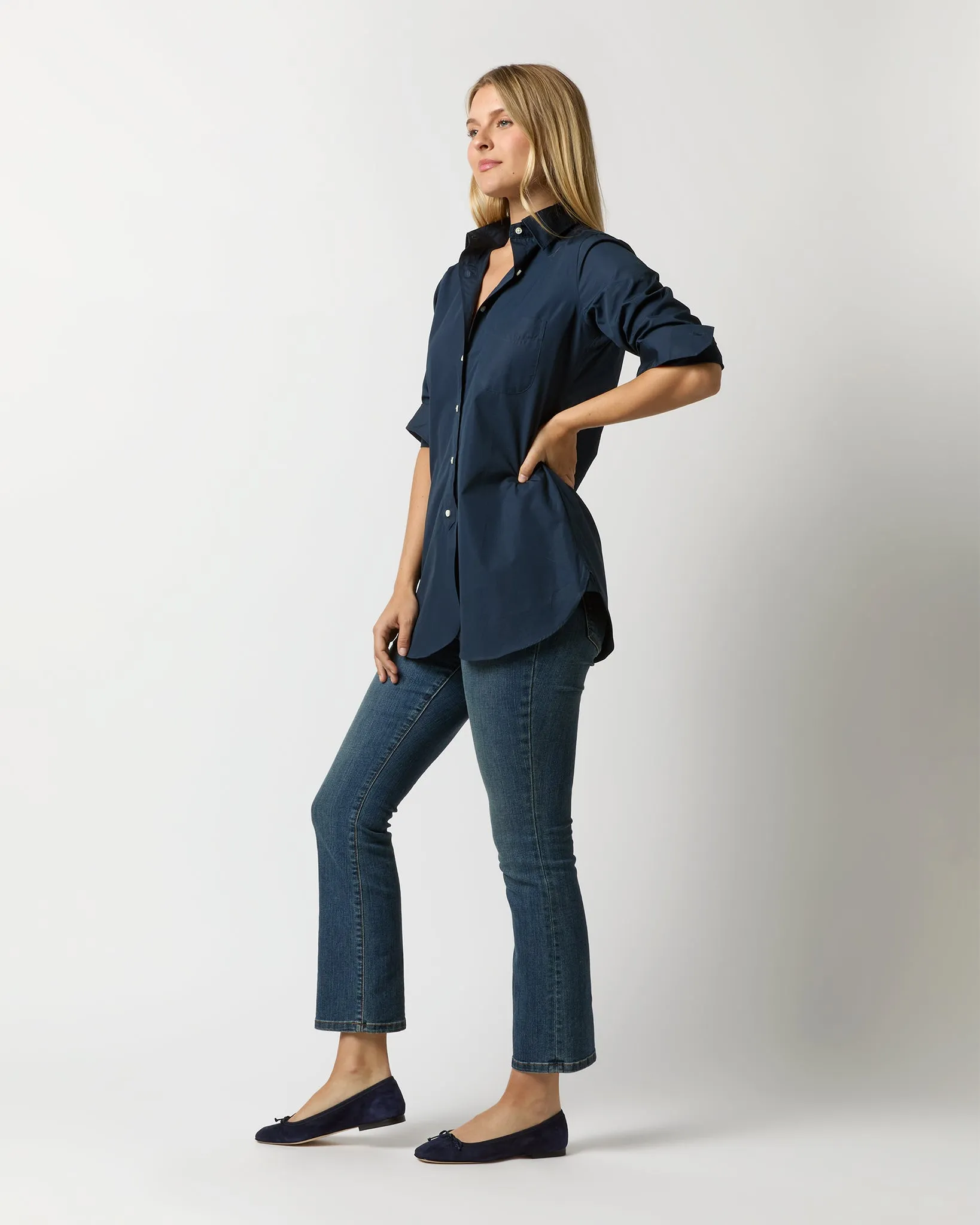 Boyfriend Shirt in Navy Poplin sold by Mashburn product image thumbnail 4