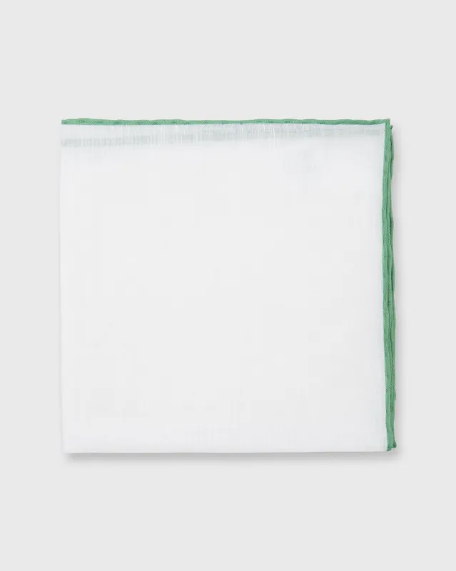 Hand-Rolled Pocket Square in White Cotolino/Light Green Edge sold by Mashburn