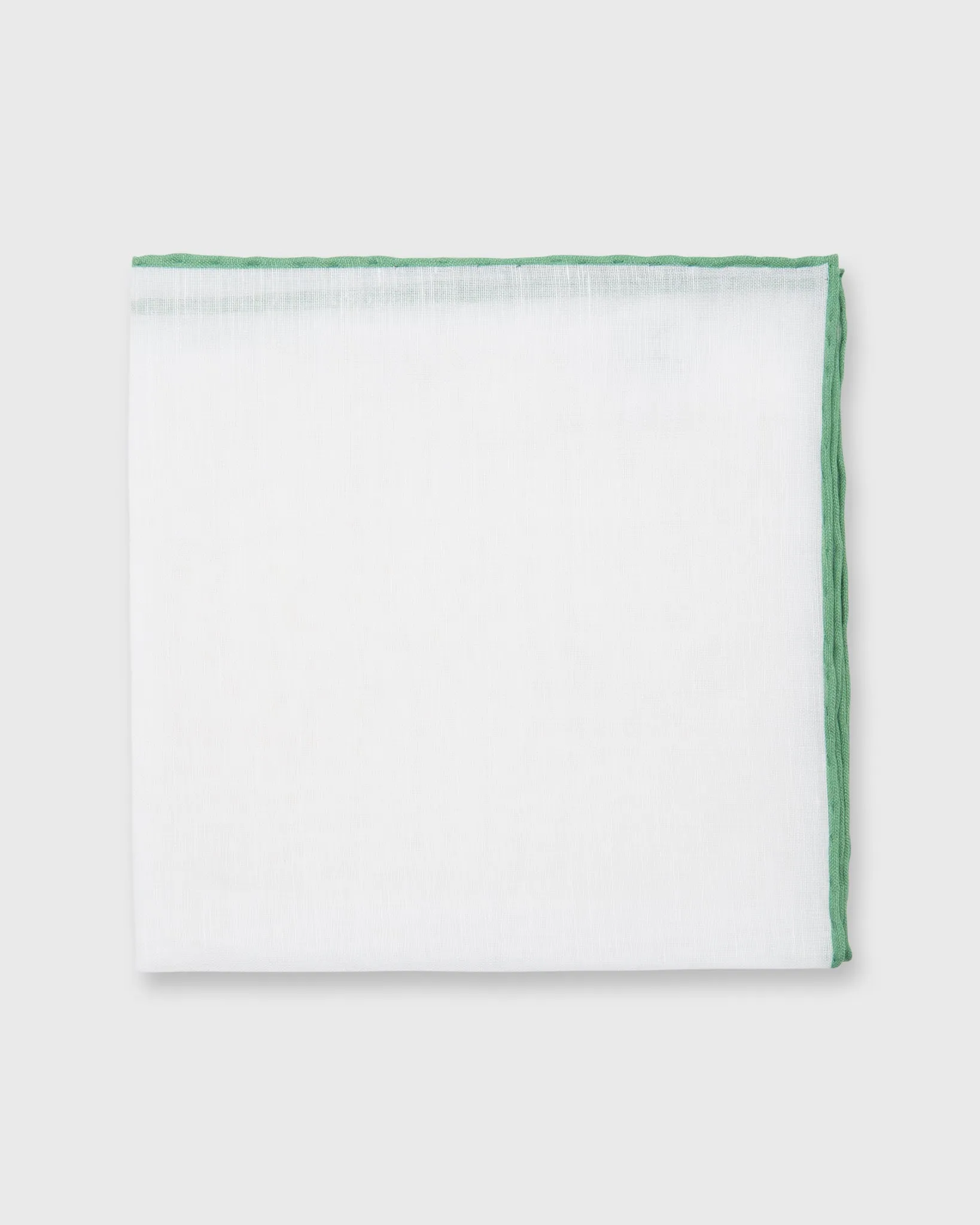 Hand-Rolled Pocket Square in White Cotolino/Light Green Edge sold by Mashburn