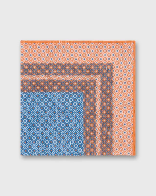Linen/Cotton Print Pocket Square in Melon/Blue/Bone Mosaic sold by Mashburn
