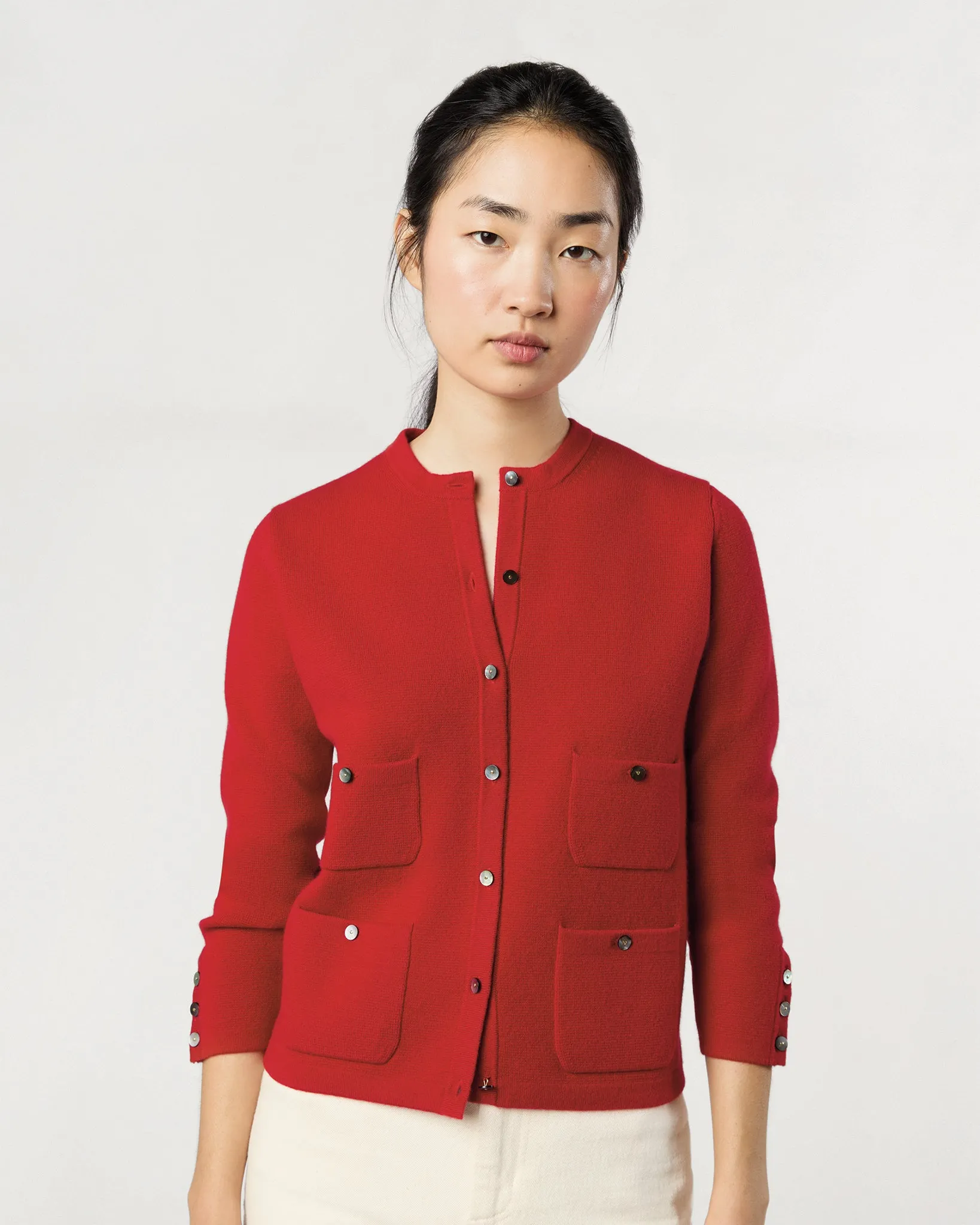 Gabby Cardigan in Red Cashmere sold by Mashburn