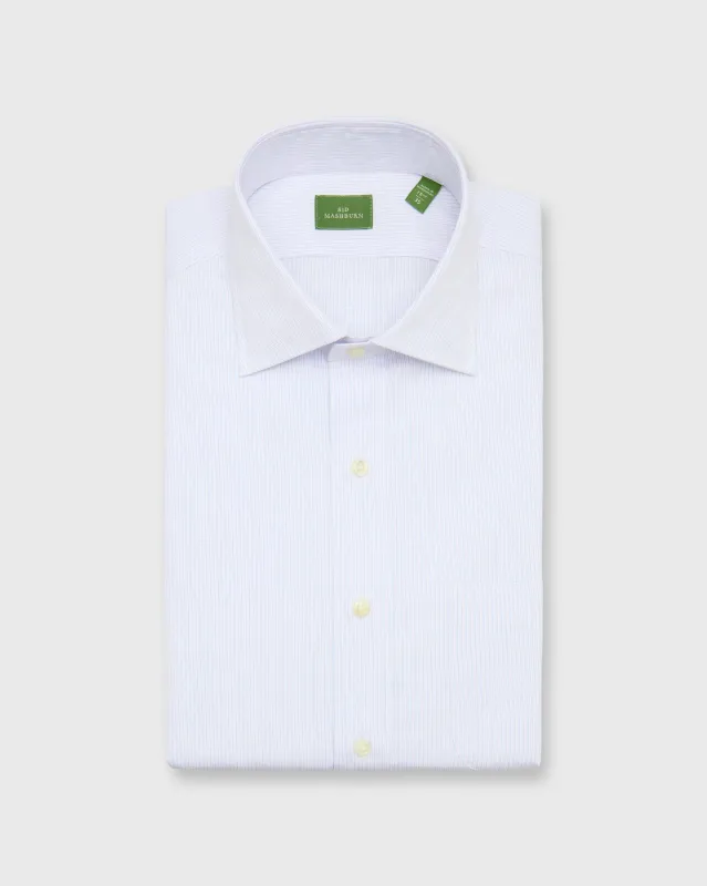 Spread Collar Dress Shirt in Pink/Blue Hairline Stripe Poplin sold by Mashburn