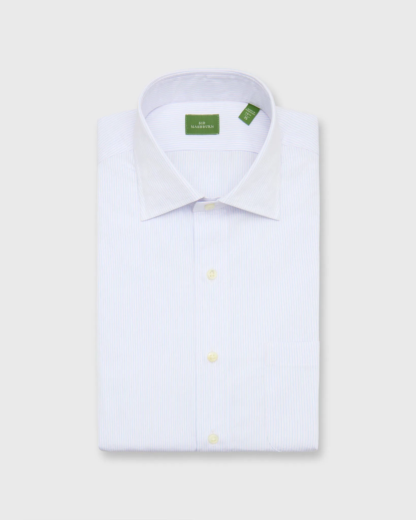 Spread Collar Dress Shirt in Pink/Blue Hairline Stripe Poplin sold by Mashburn
