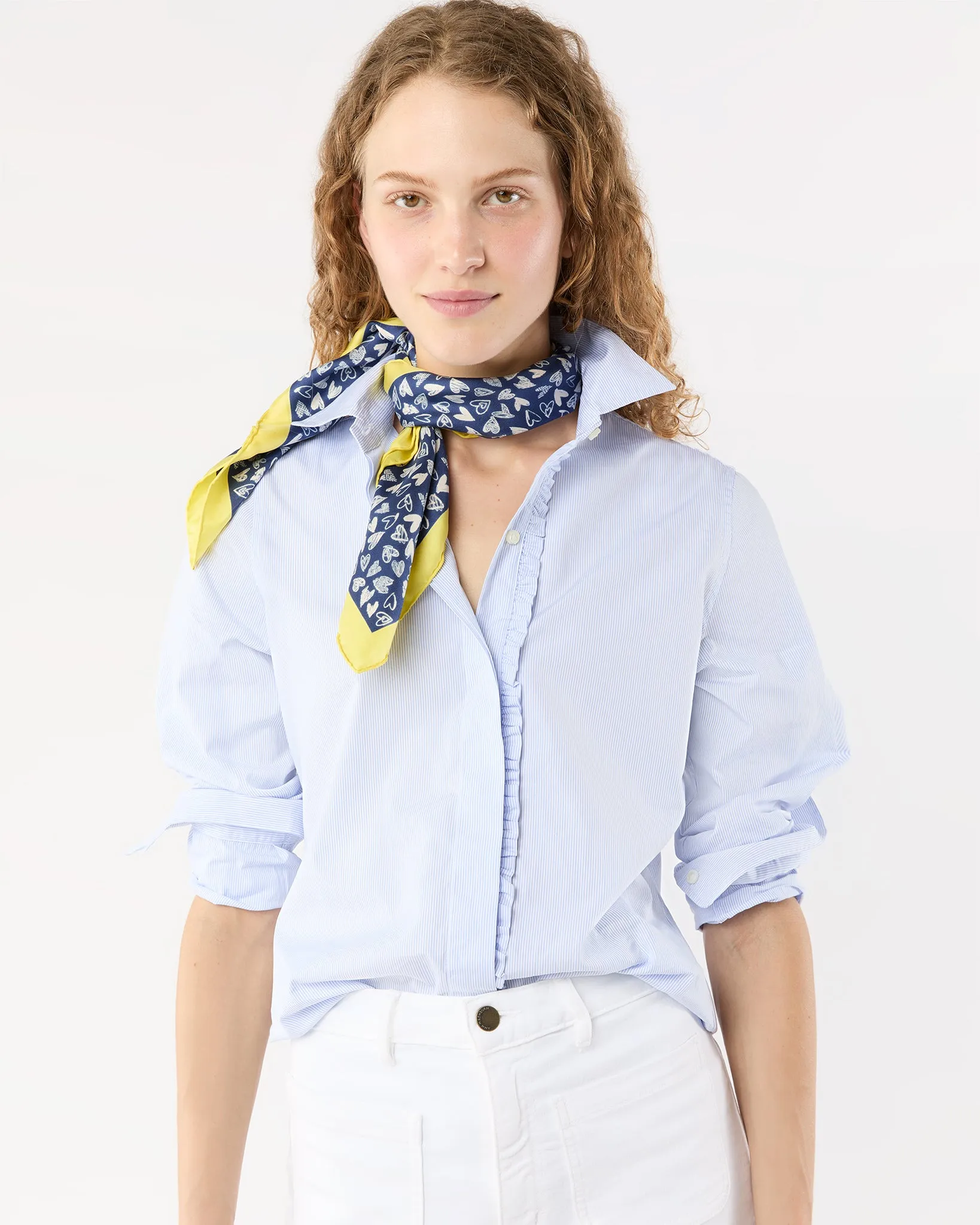 Medium Hand-Rolled Silk Scarf in Blue/Yellow Hearts sold by Mashburn product image thumbnail 3