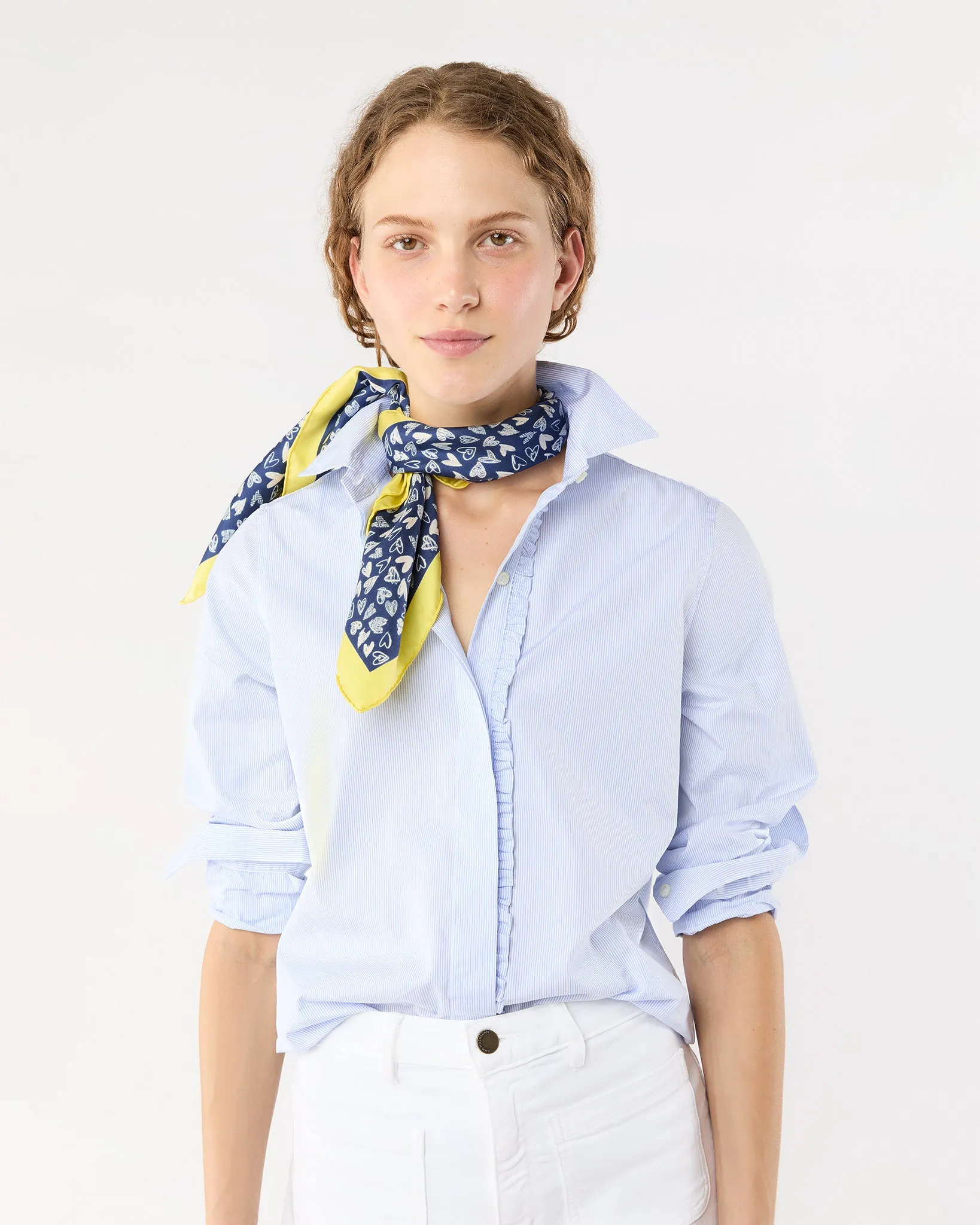 Medium Hand-Rolled Silk Scarf in Blue/Yellow Hearts sold by Mashburn product image thumbnail 2