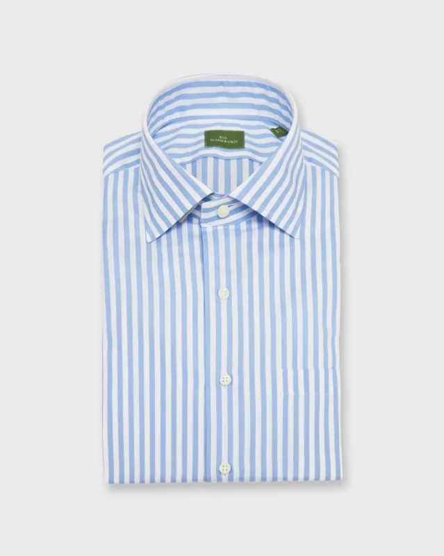 Spread Collar Dress Shirt in Sky Awning Stripe Poplin sold by Mashburn