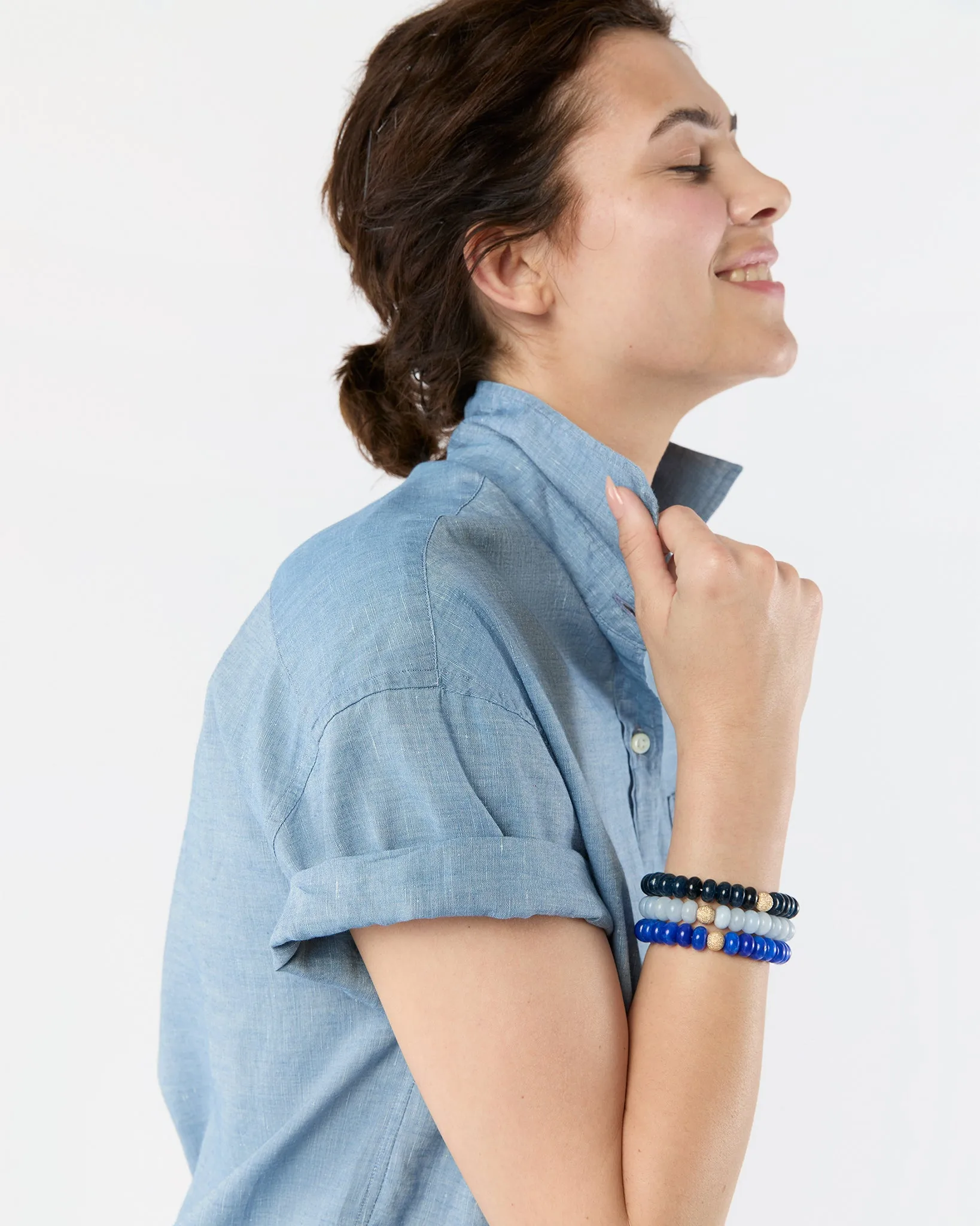 Semi Precious Beaded Bracelet in Blue Cloud Monochrome sold by Mashburn product image thumbnail 4
