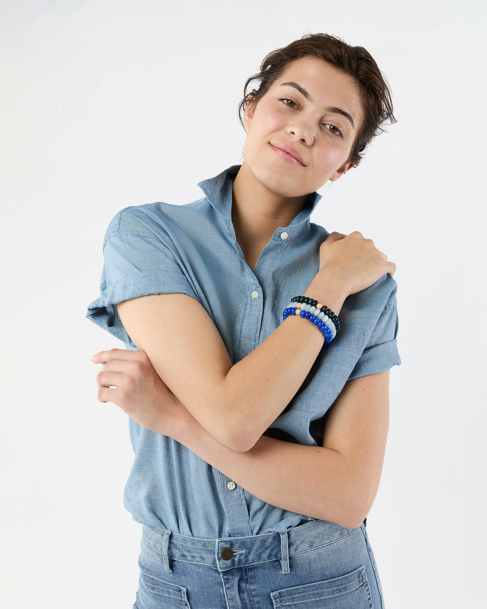 Semi Precious Beaded Bracelet in Blue Cloud Monochrome sold by Mashburn product image thumbnail 2
