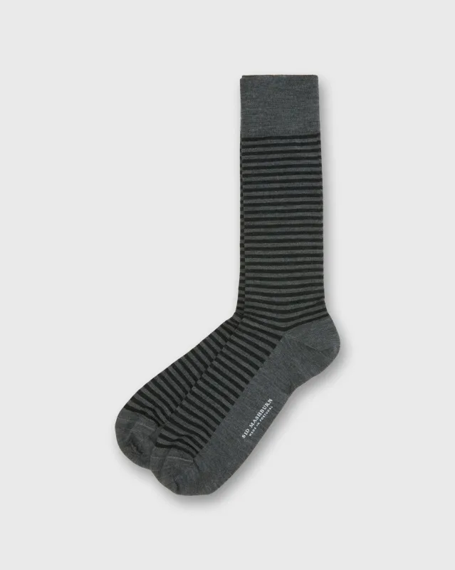 Striped Trouser Dress Socks in Heather Grey/Charcoal Extra Fine Merino sold by Mashburn