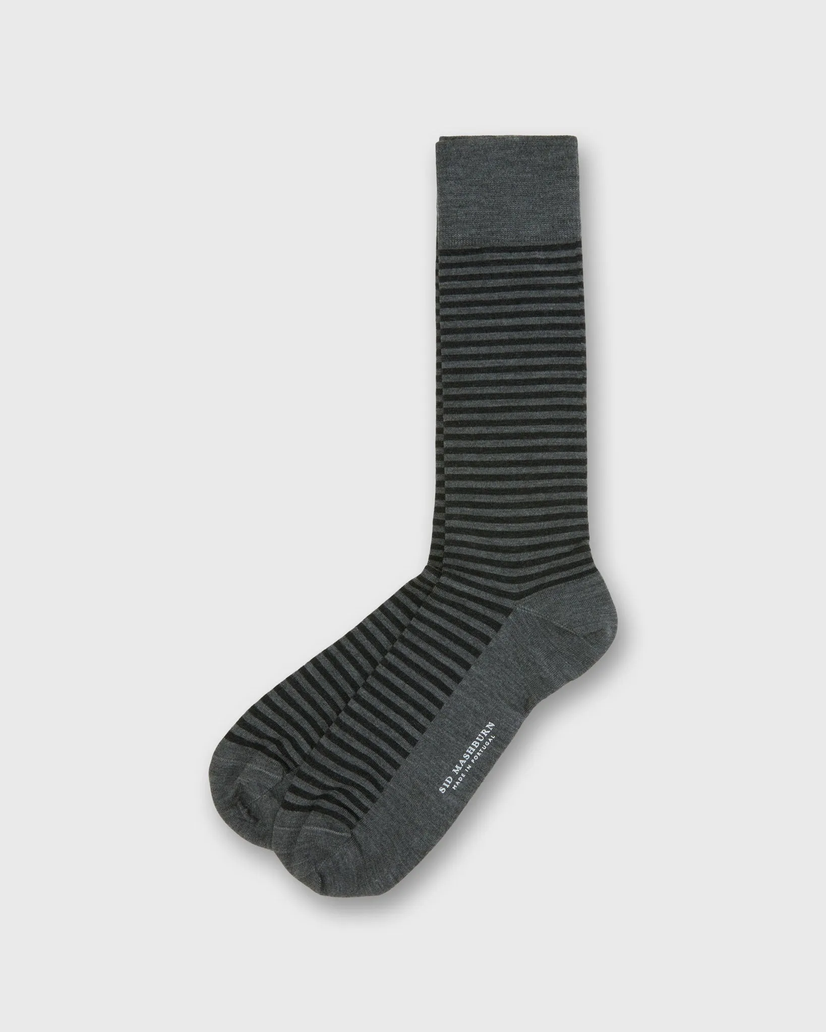 Striped Trouser Dress Socks in Heather Grey/Charcoal Extra Fine Merino sold by Mashburn