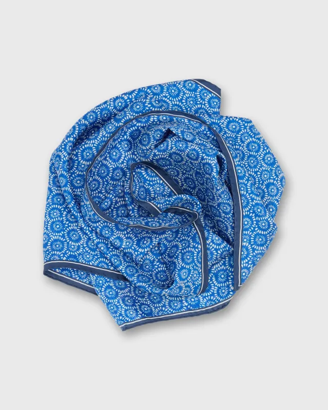 Medium Hand-Rolled Silk Scarf in Blue/Ivory Floral Block Print sold by Mashburn