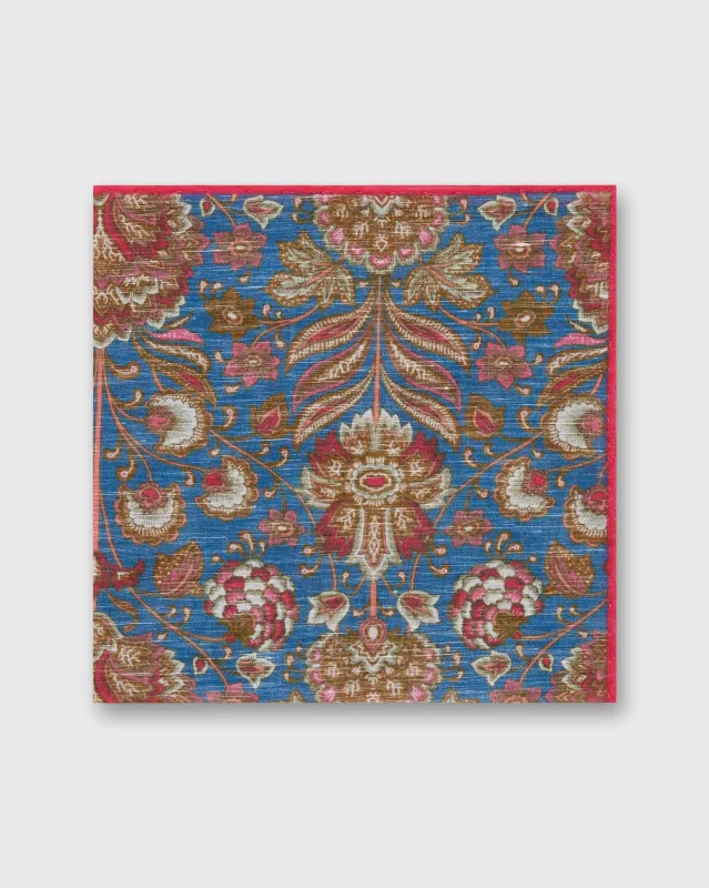Linen/Cotton Print Pocket Square in Blue/Brown Multi Paisley Scene sold by Mashburn