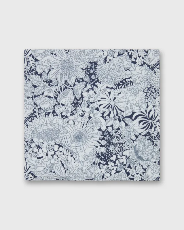 Linen/Cotton Print Pocket Square in Navy/White Fairyland Liberty Fabric sold by Mashburn