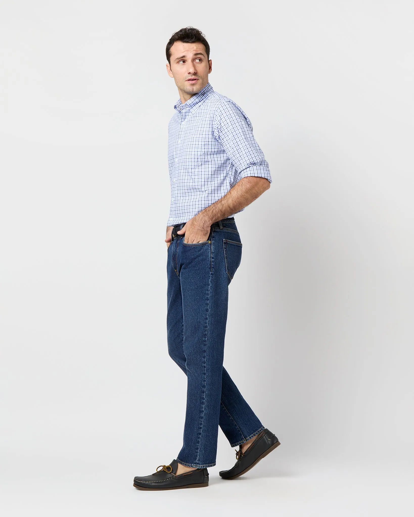 Button-Down Sport Shirt in Blue/Navy Tattersall Oxford sold by Mashburn product image thumbnail 5