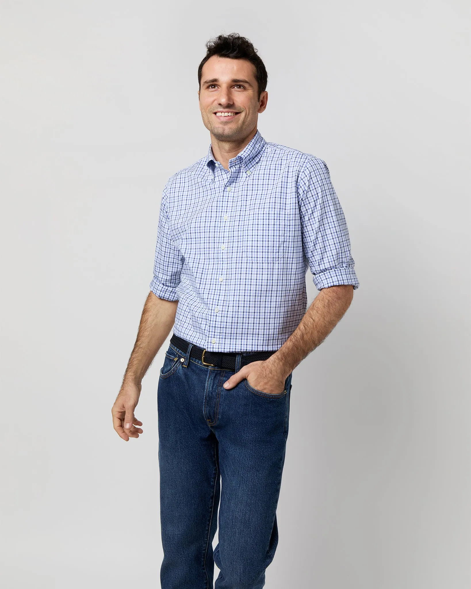 Button-Down Sport Shirt in Blue/Navy Tattersall Oxford sold by Mashburn product image thumbnail 3