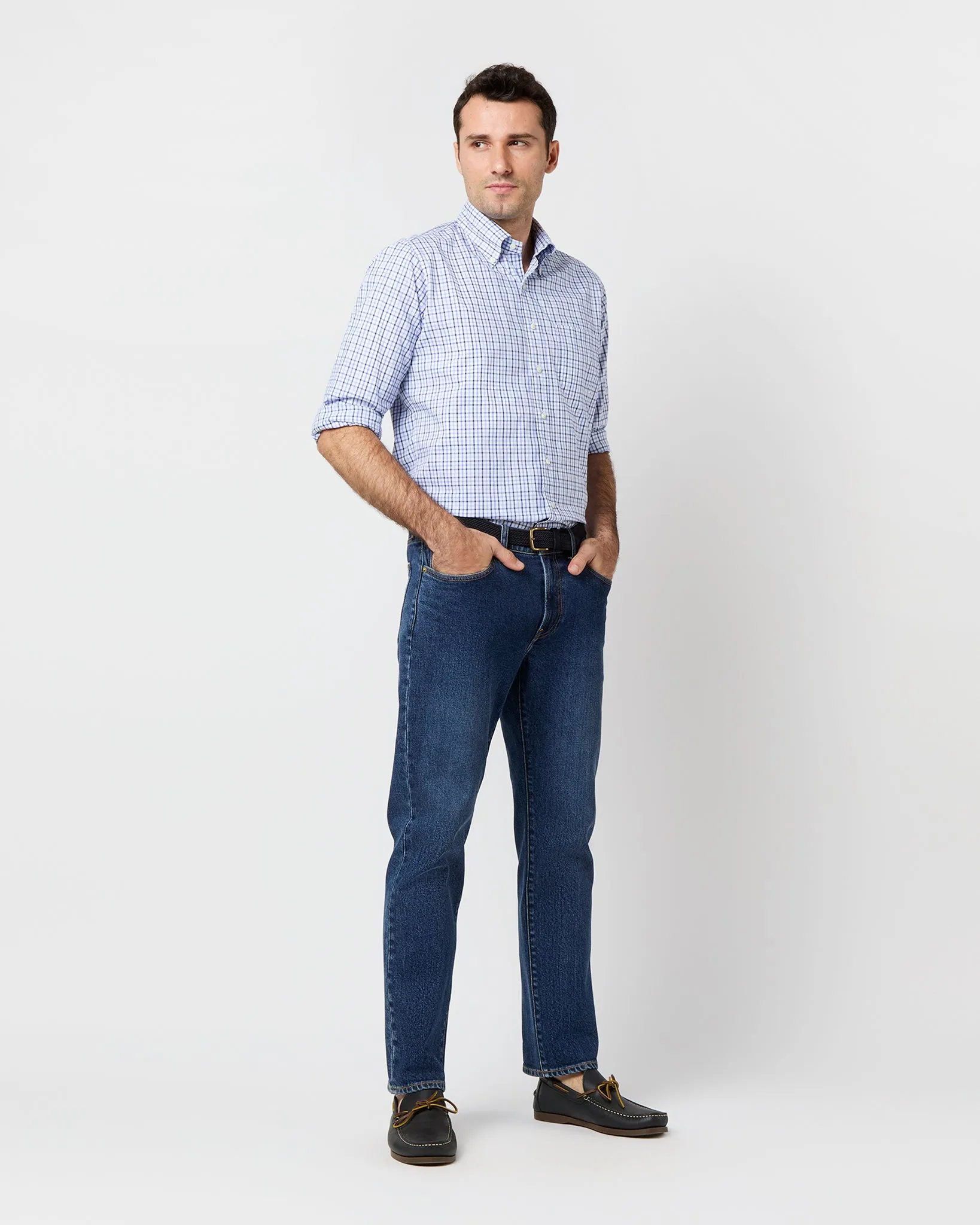 Button-Down Sport Shirt in Blue/Navy Tattersall Oxford sold by Mashburn product image thumbnail 4