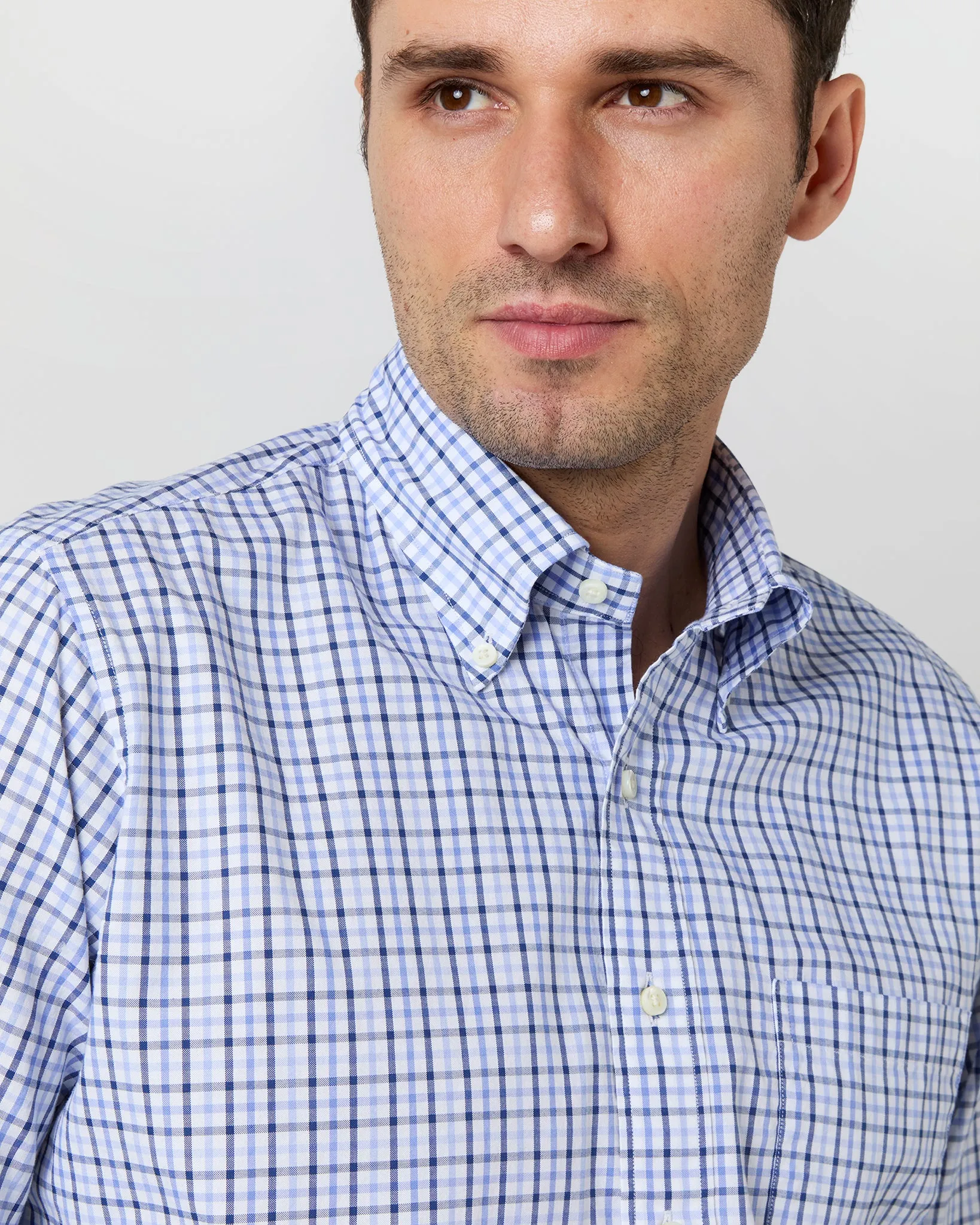 Button-Down Sport Shirt in Blue/Navy Tattersall Oxford sold by Mashburn product image thumbnail 2