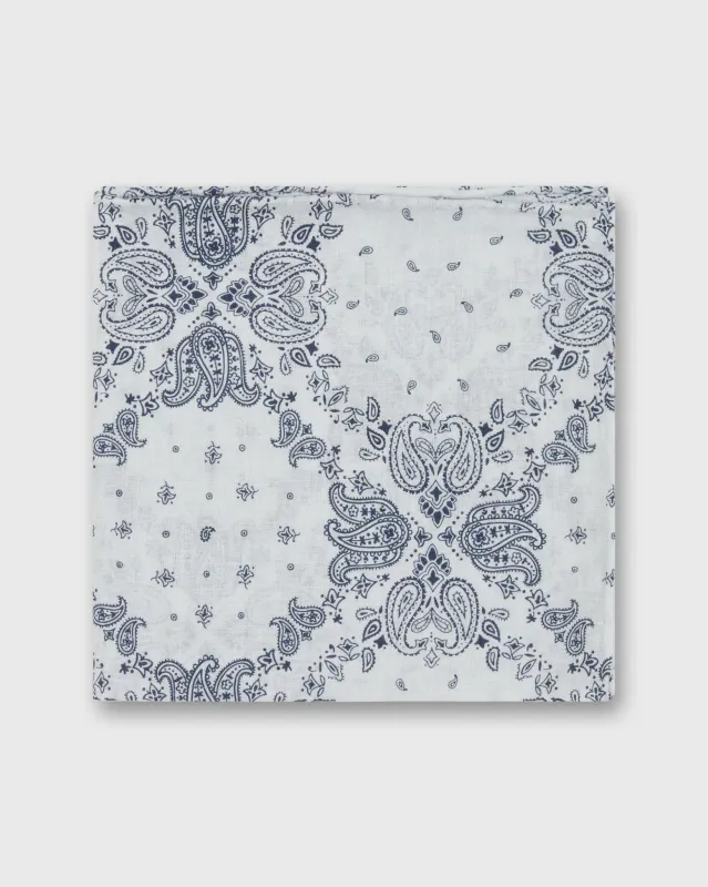 Cotton Print Pocket Square in White/Navy Paisley sold by Mashburn
