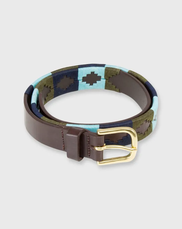 1 1/8" Polo Belt in Olive/Sky/Navy Chocolate Leather made by Sid Mashburn