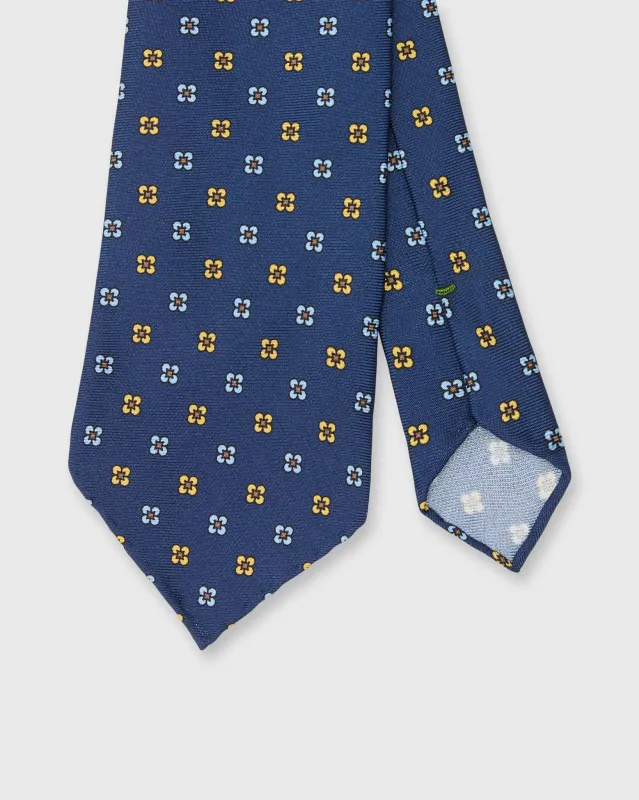 Silk Print Tie in Navy/Gold/Sky Flower sold by Mashburn