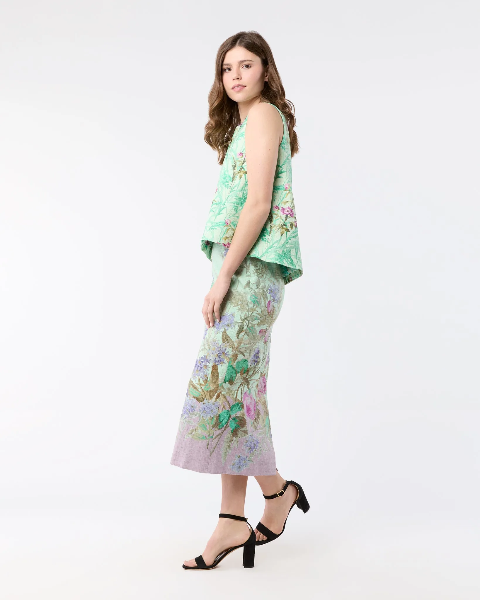 Pencil Skirt in Heath Mint Rustic Shot Cotton sold by Mashburn product image thumbnail 4