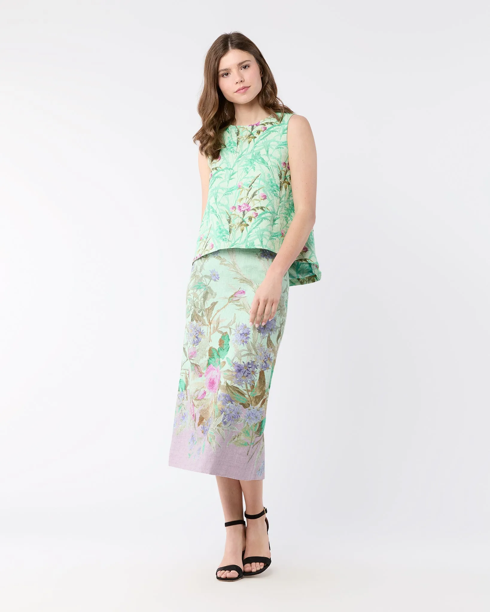 Pencil Skirt in Heath Mint Rustic Shot Cotton sold by Mashburn