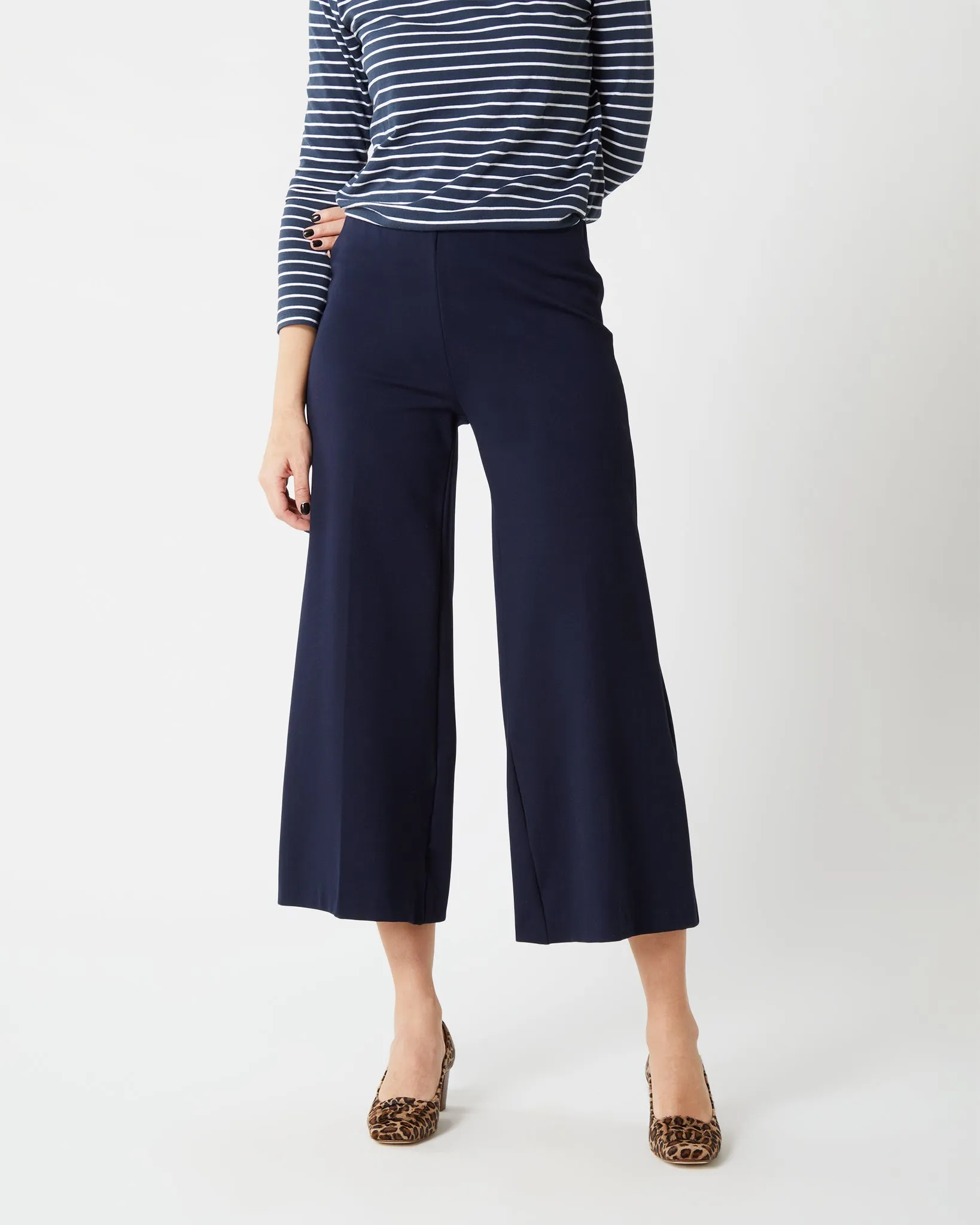 Faye Wide-Leg Cropped Pant in Navy Ponte Knit sold by Mashburn product image thumbnail 2