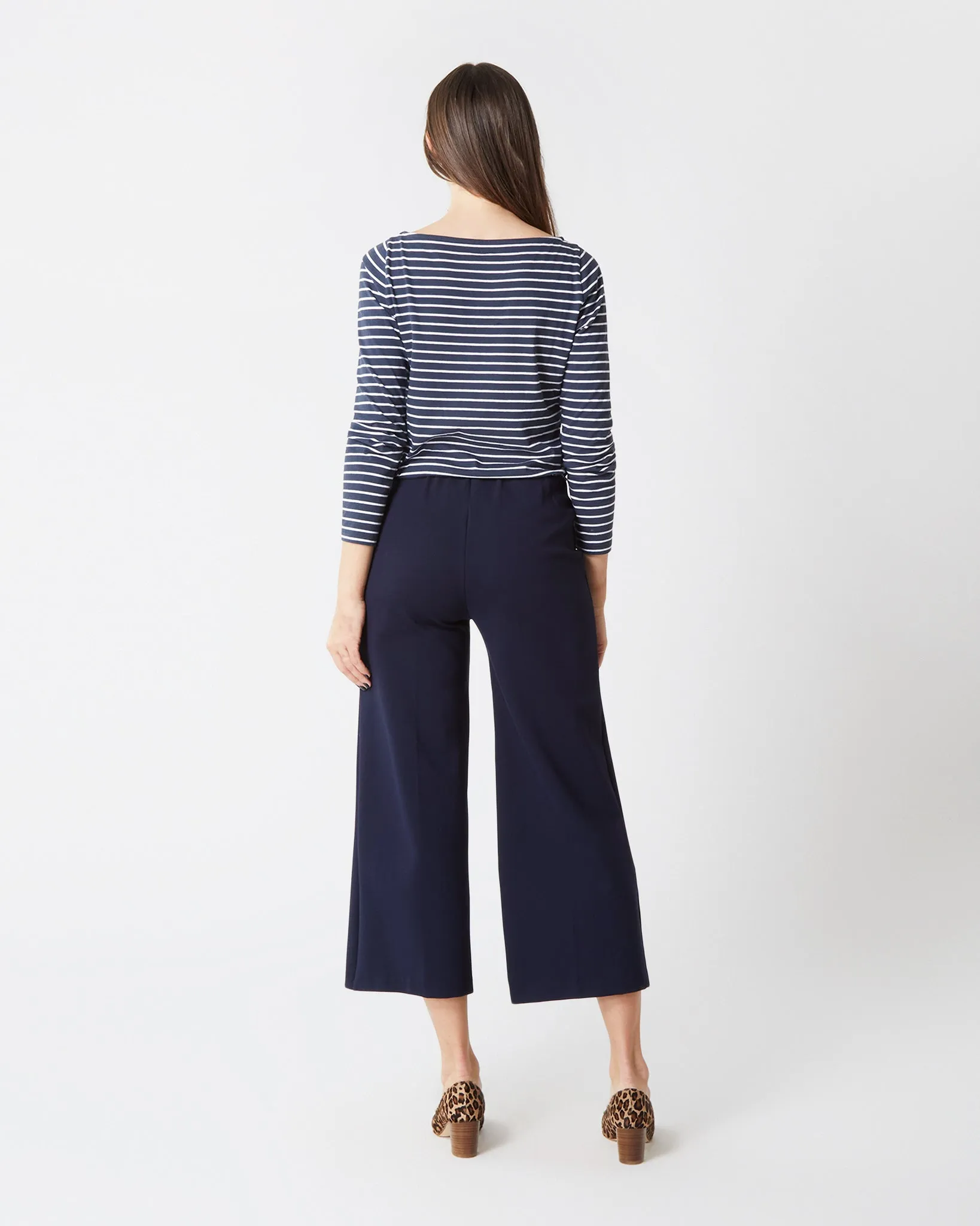 Faye Wide-Leg Cropped Pant in Navy Ponte Knit sold by Mashburn product image thumbnail 4