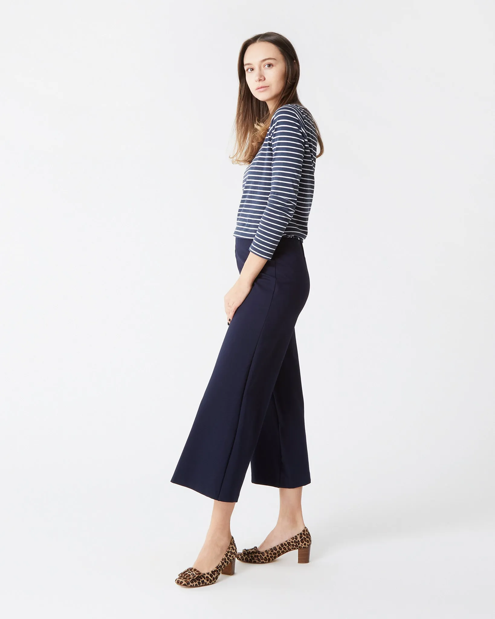 Faye Wide-Leg Cropped Pant in Navy Ponte Knit sold by Mashburn product image thumbnail 5