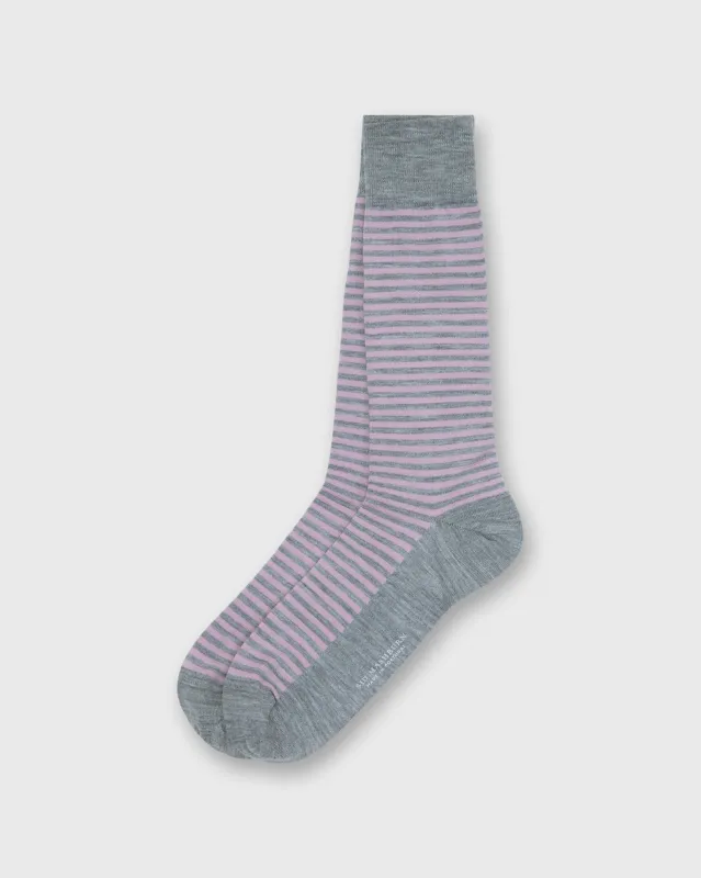 Striped Trouser Dress Socks in Heather Grey/Orchid Extra Fine Merino sold by Mashburn