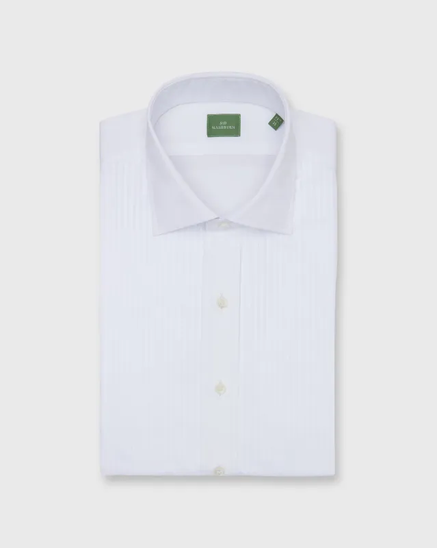 French-Cuff Pleated Bib-Front Tuxedo Shirt in White Poplin sold by Mashburn