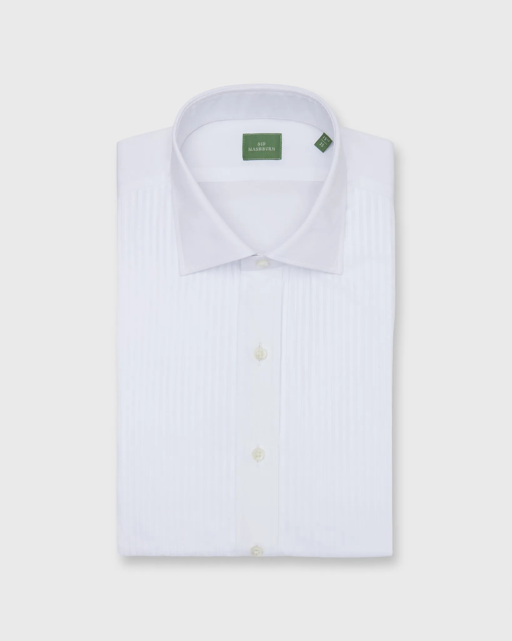 French-Cuff Pleated Bib-Front Tuxedo Shirt in White Poplin sold by Mashburn