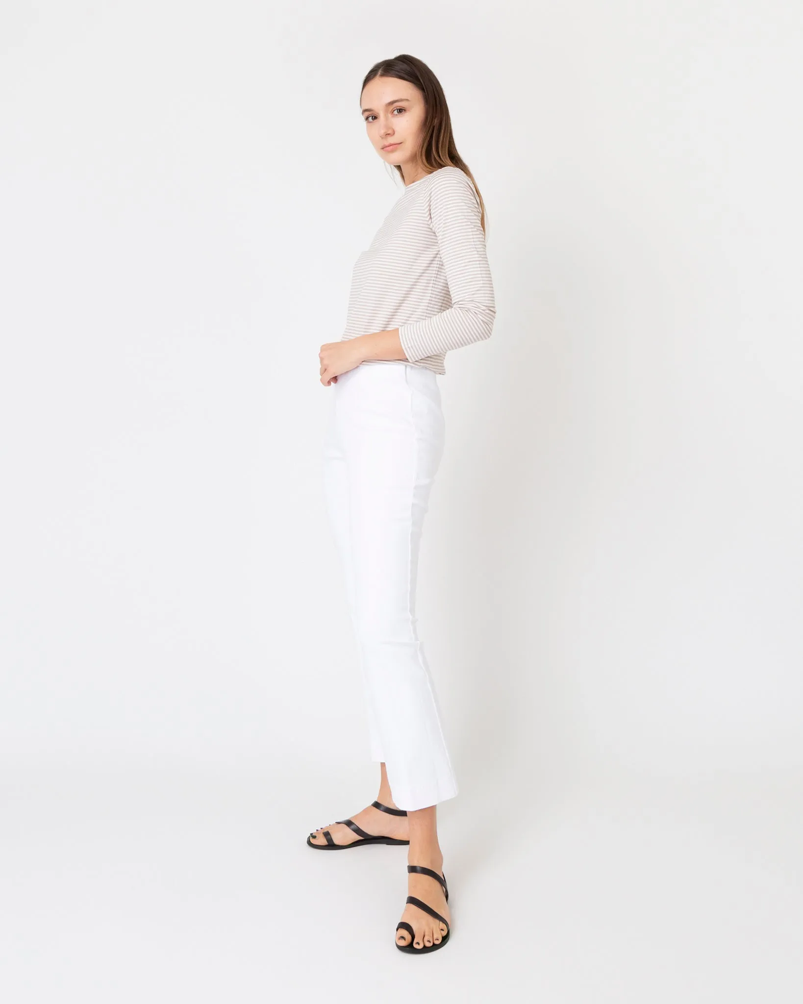 Faye Flare Cropped Pant in White Garment-Dyed Stretch Twill sold by Mashburn product image thumbnail 4