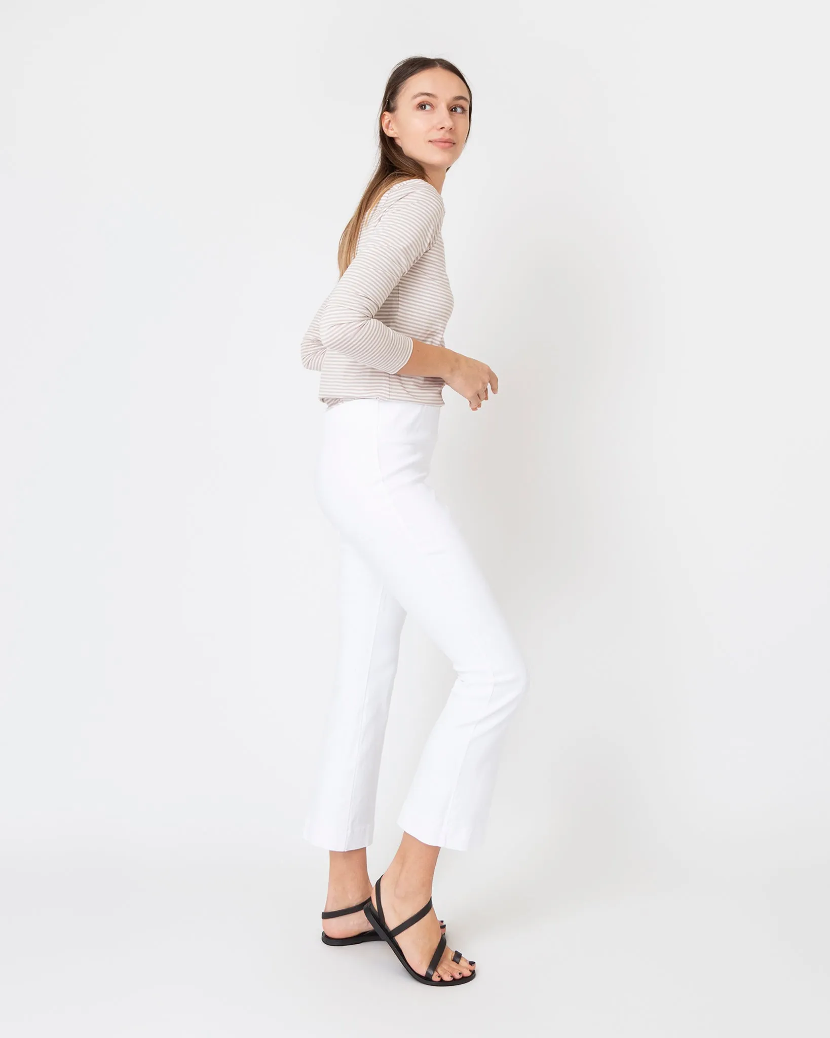 Faye Flare Cropped Pant in White Garment-Dyed Stretch Twill sold by Mashburn product image thumbnail 3