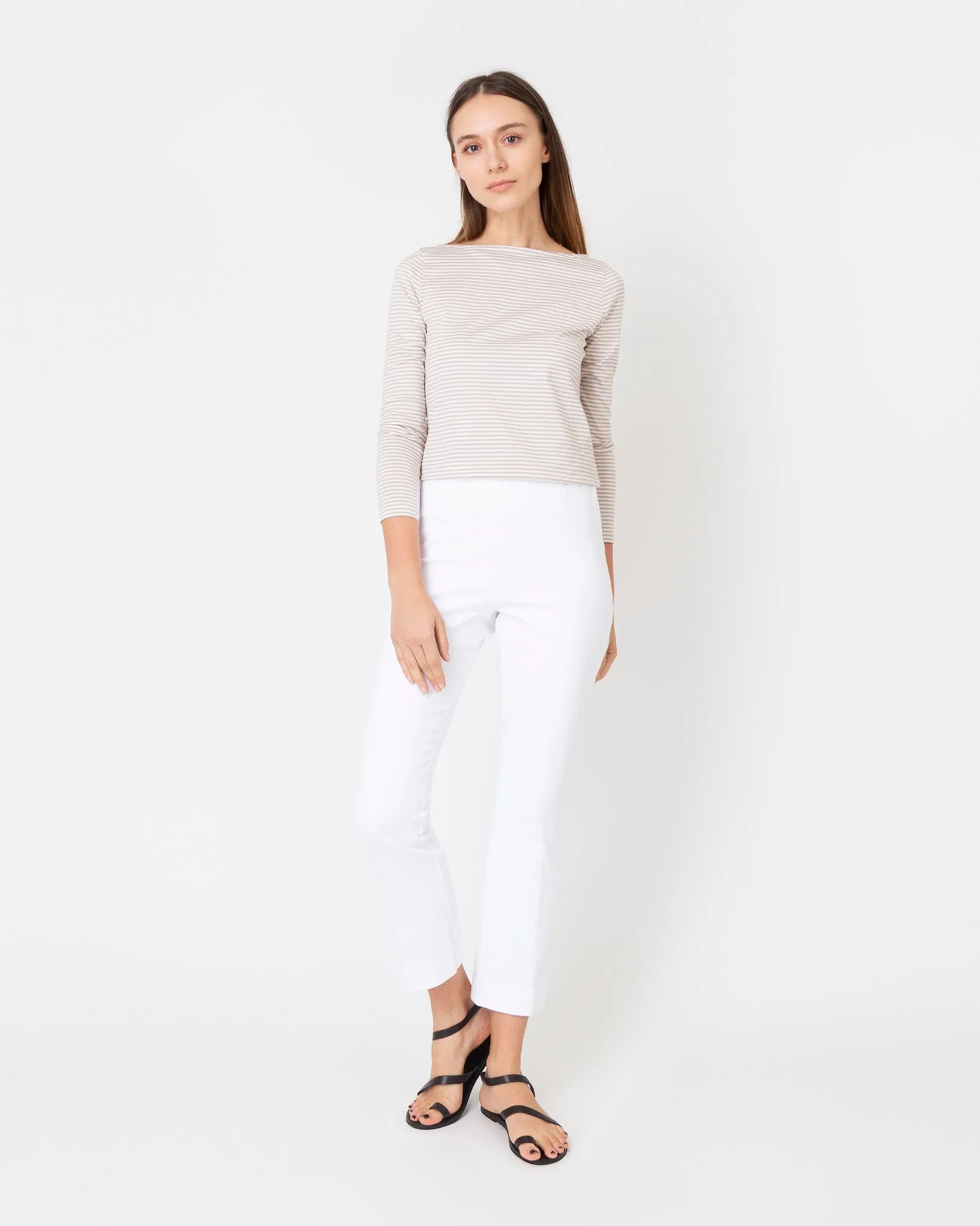 Faye Flare Cropped Pant in White Garment-Dyed Stretch Twill sold by Mashburn