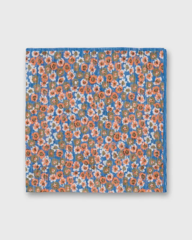 Linen/Cotton Print Pocket Square in Orange/Blue/Olive Flora sold by Mashburn