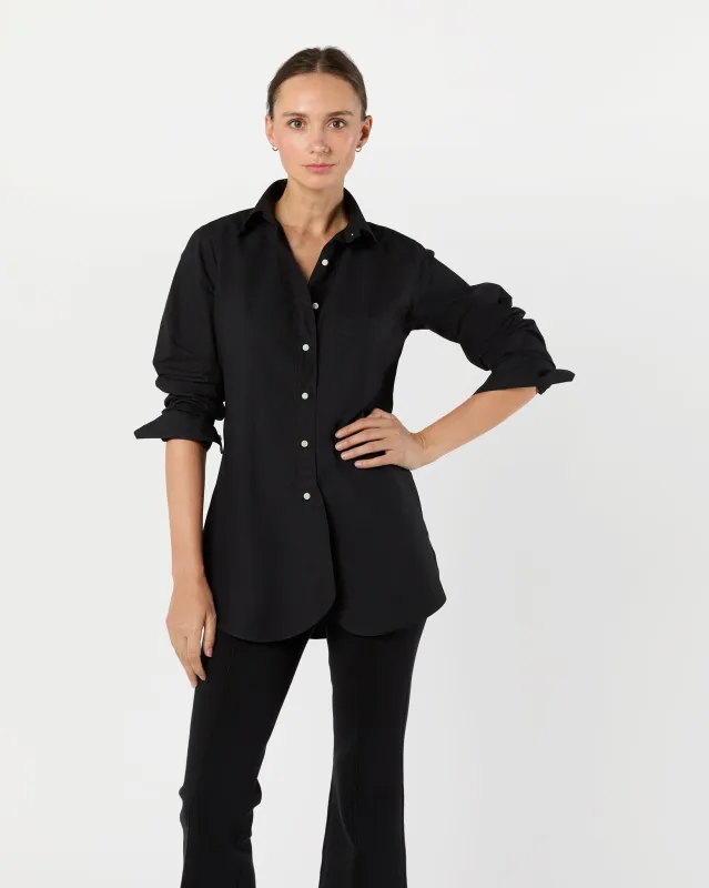 Boyfriend Shirt in Black Poplin sold by Mashburn