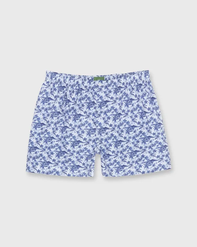 Button-Front Boxer Short in Ink Tiki Print Poplin sold by Mashburn