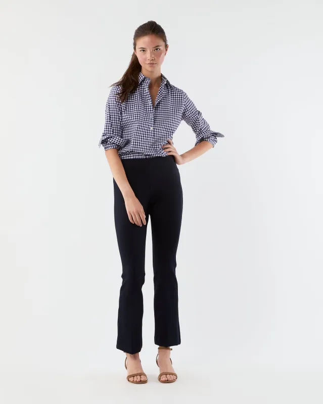Faye Flare Cropped Pant in Navy Ponte Knit sold by Mashburn