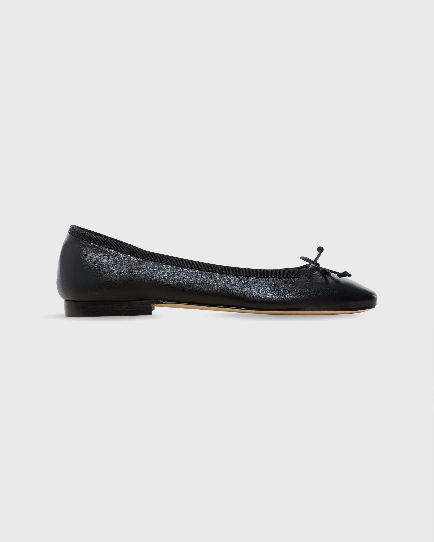 Square-Toe Ballet Flat in Black Leather sold by Mashburn