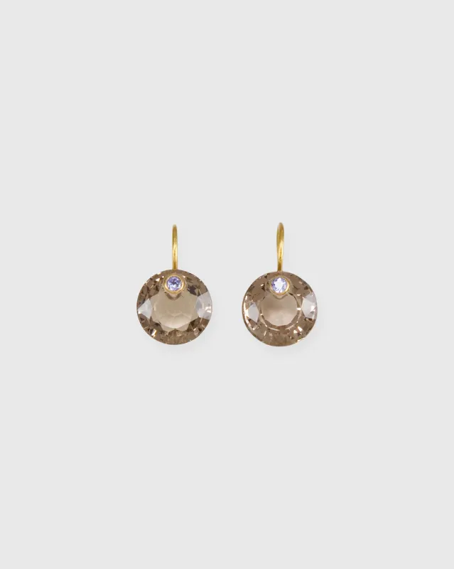 Small Round Gem Earrings in Smokey Quartz/Tanzanite sold by Mashburn