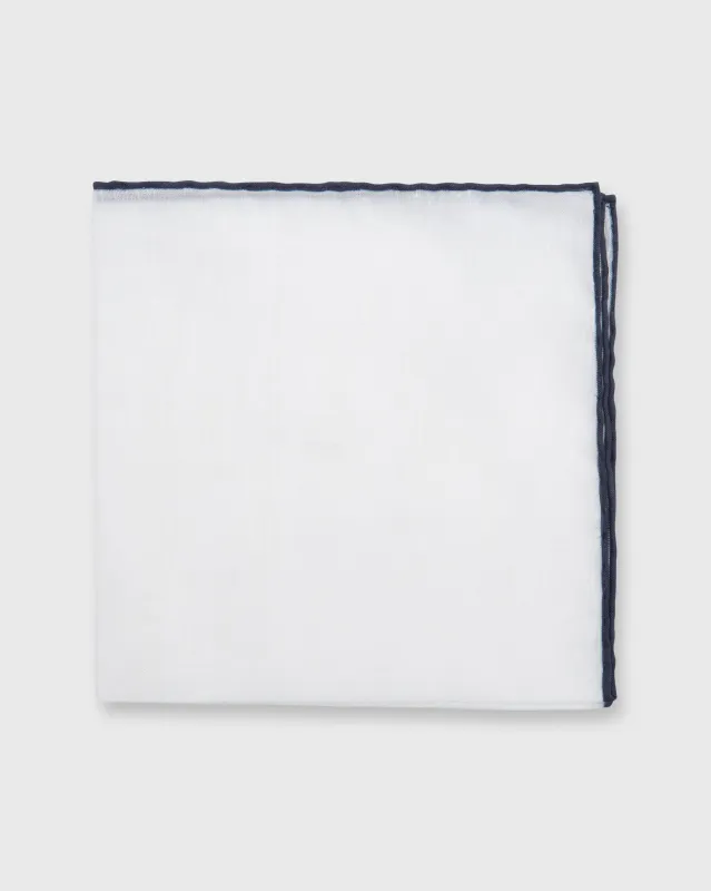 Hand-Rolled Pocket Square in White Cotolino/Navy Edge sold by Mashburn